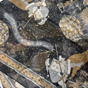 Vintage‎ Happy Christmas Black Santa Hot Air Balloon Sheer Scarf Whimsical SEE